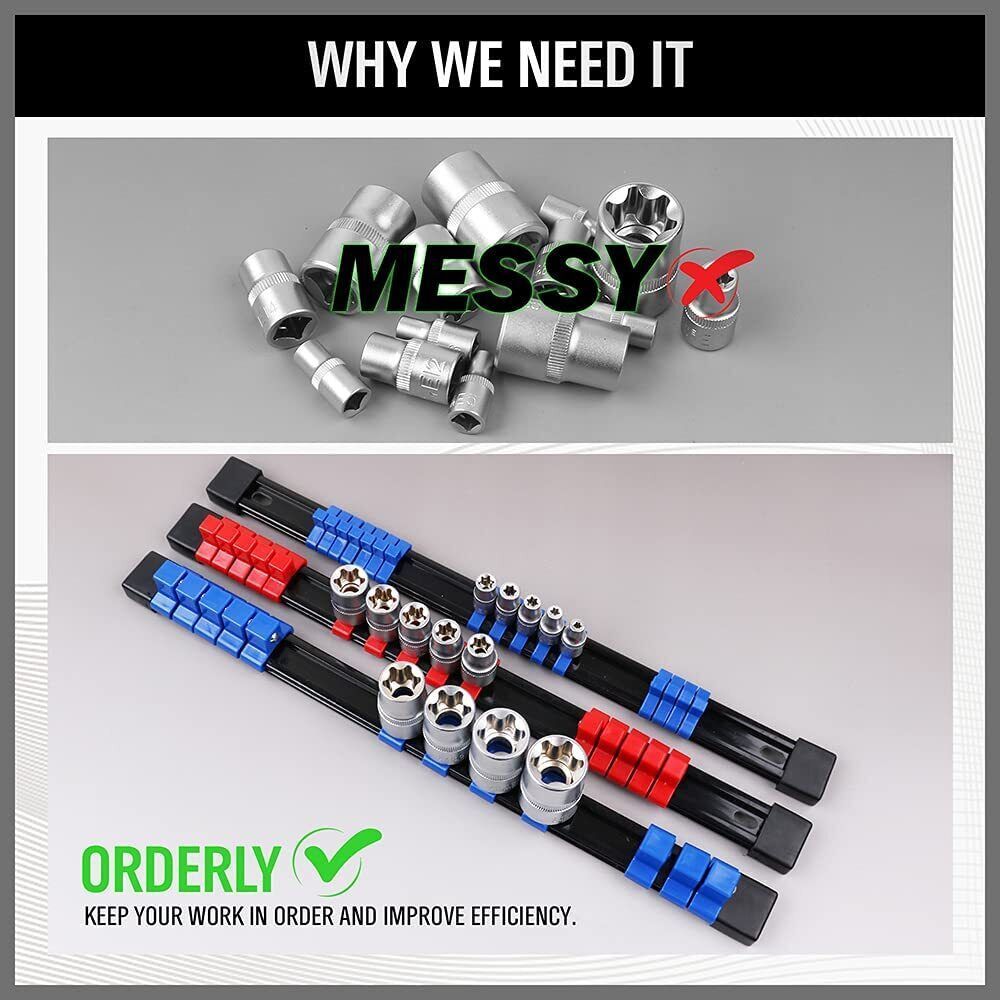 6PCS Socket Rail Storage Holder Organizer Tray Set 1 2 3 8 1 4 Wall Mount ABS