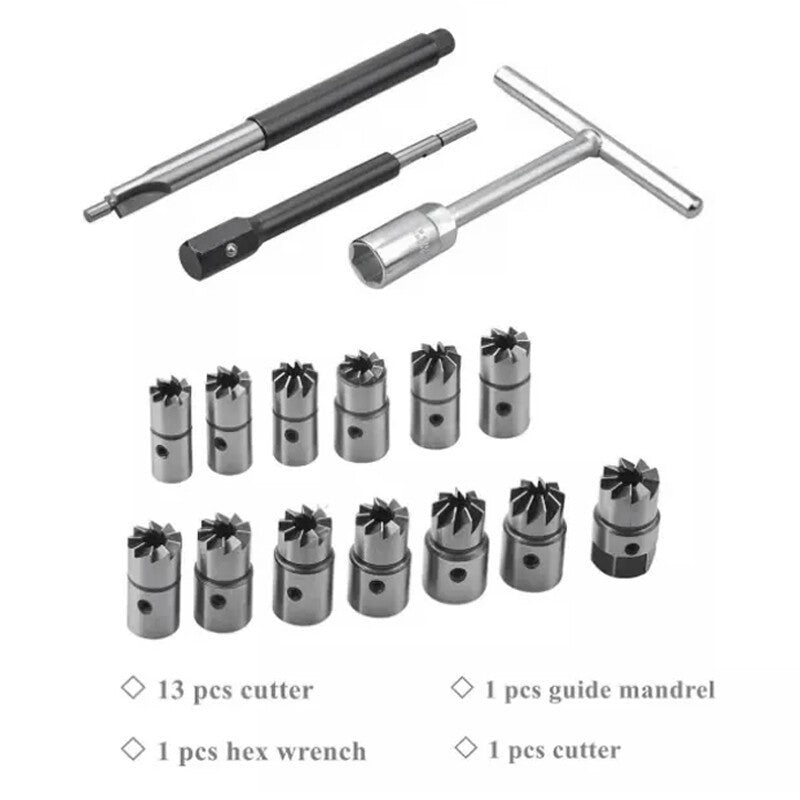 17Pcs Universal Injector Seat Cutter Cleaner Tool Carbon Remover Set Kit