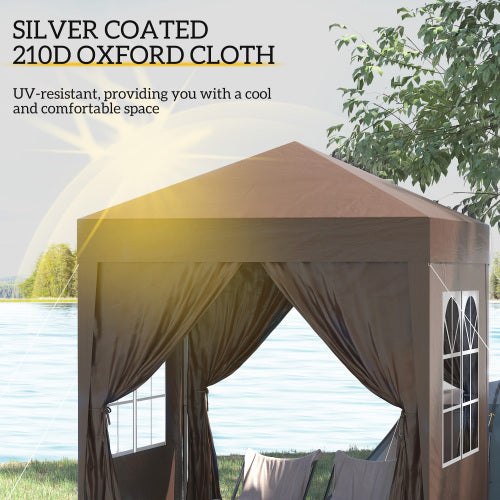 Outsunny 2 X 2 M Garden Up Gazebo, Wedding Party Tent Marquee, Water Resistant Awning Canopy With Sidewalls, Windows, Carry Bag, Coffee