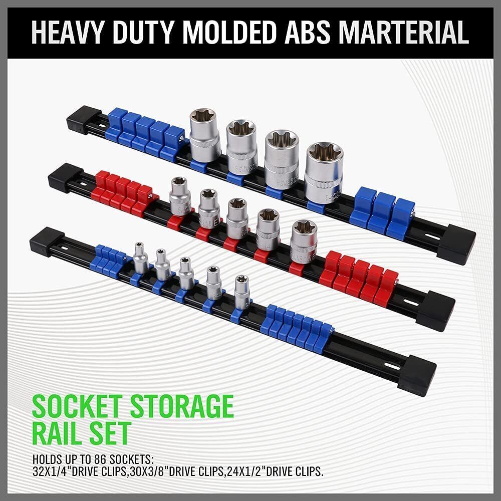 6PCS Socket Rail Storage Holder Organizer Tray Set 1 2 3 8 1 4 Wall Mount ABS