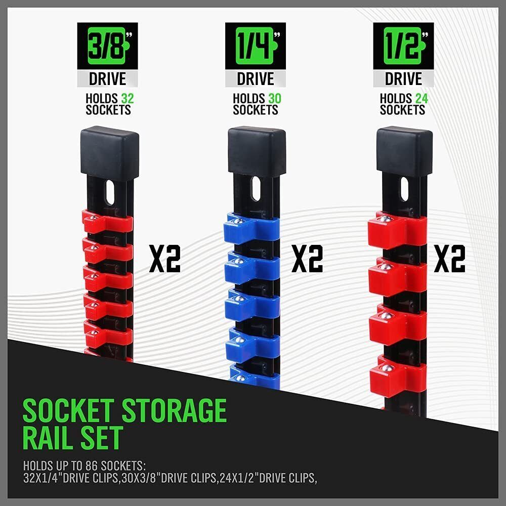 6PCS Socket Rail Storage Holder Organizer Tray Set 1 2 3 8 1 4 Wall Mount ABS