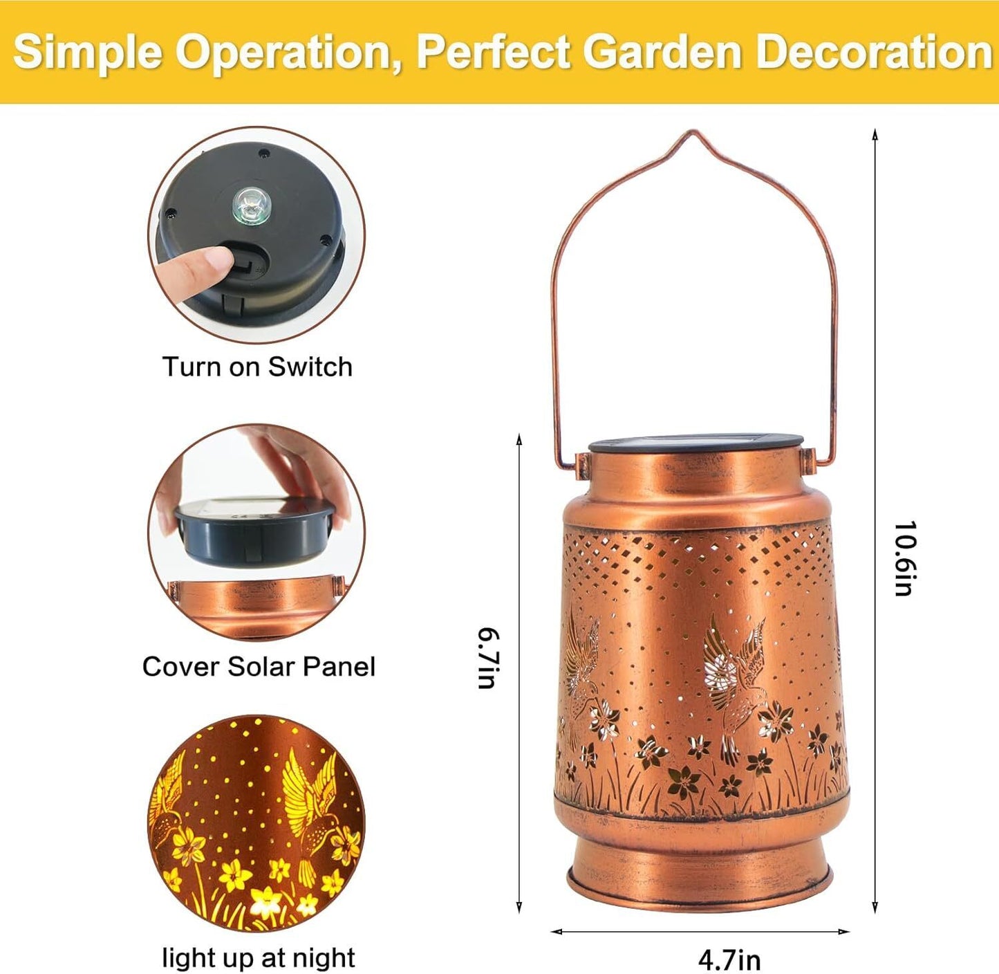 Hummingbird Solar Lantern Metal Hanging Light LED Decorative Light Garden Decor