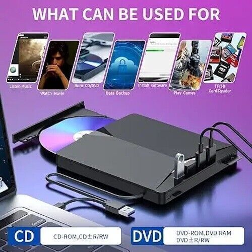 7in1 External USB 3.0 DVD CD RW Writer Drive Burner Reader Player For Laptop PC
