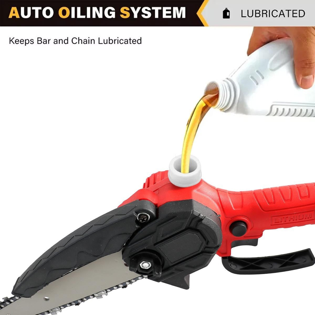 2 Batteries 4000W Mini Cordless Chainsaw Electric One-Hand Saw Wood Cutter