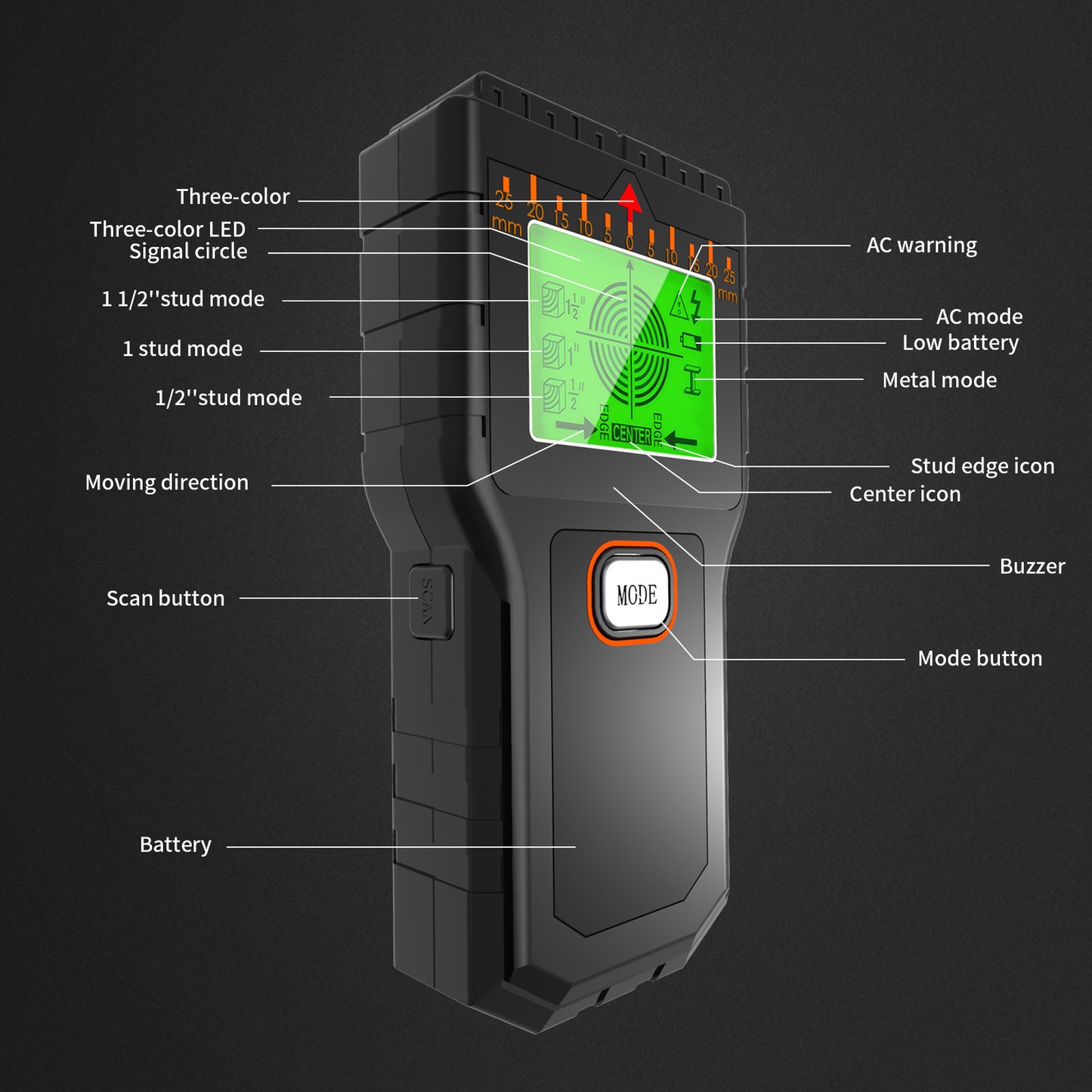 5 In 1 Electric Detector Wall Wood Metal Sensor Wire Stud Finder Cable Scanner
