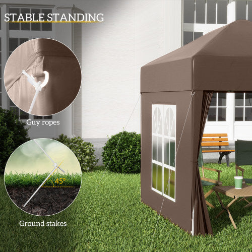Outsunny 2 X 2 M Garden Up Gazebo, Wedding Party Tent Marquee, Water Resistant Awning Canopy With Sidewalls, Windows, Carry Bag, Coffee