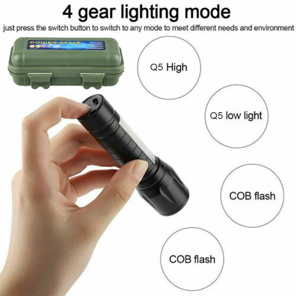Mini Flashlight LED COB Torch Rechargeable High Lumens Zoomable Adjustable Focus Camping Light 3 Modes For Outdoor Waterproof