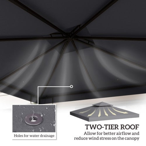Outsunny Gazebo Top Cover Double Tier Canopy Replacement Pavilion Roof Deep Grey