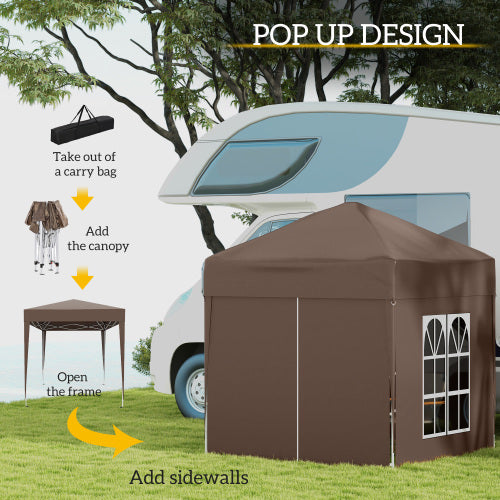 Outsunny 2 X 2 M Garden Up Gazebo, Wedding Party Tent Marquee, Water Resistant Awning Canopy With Sidewalls, Windows, Carry Bag, Coffee