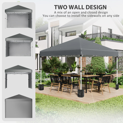 Outsunny 3 X 3 M Pop Up Gazebo, UPF 30 With 2 Sidewalls, Leg Weight Bags And Wheeled Bag, Height Adjustable Party Tent Event Shelter For Garden, Patio, Dark Grey