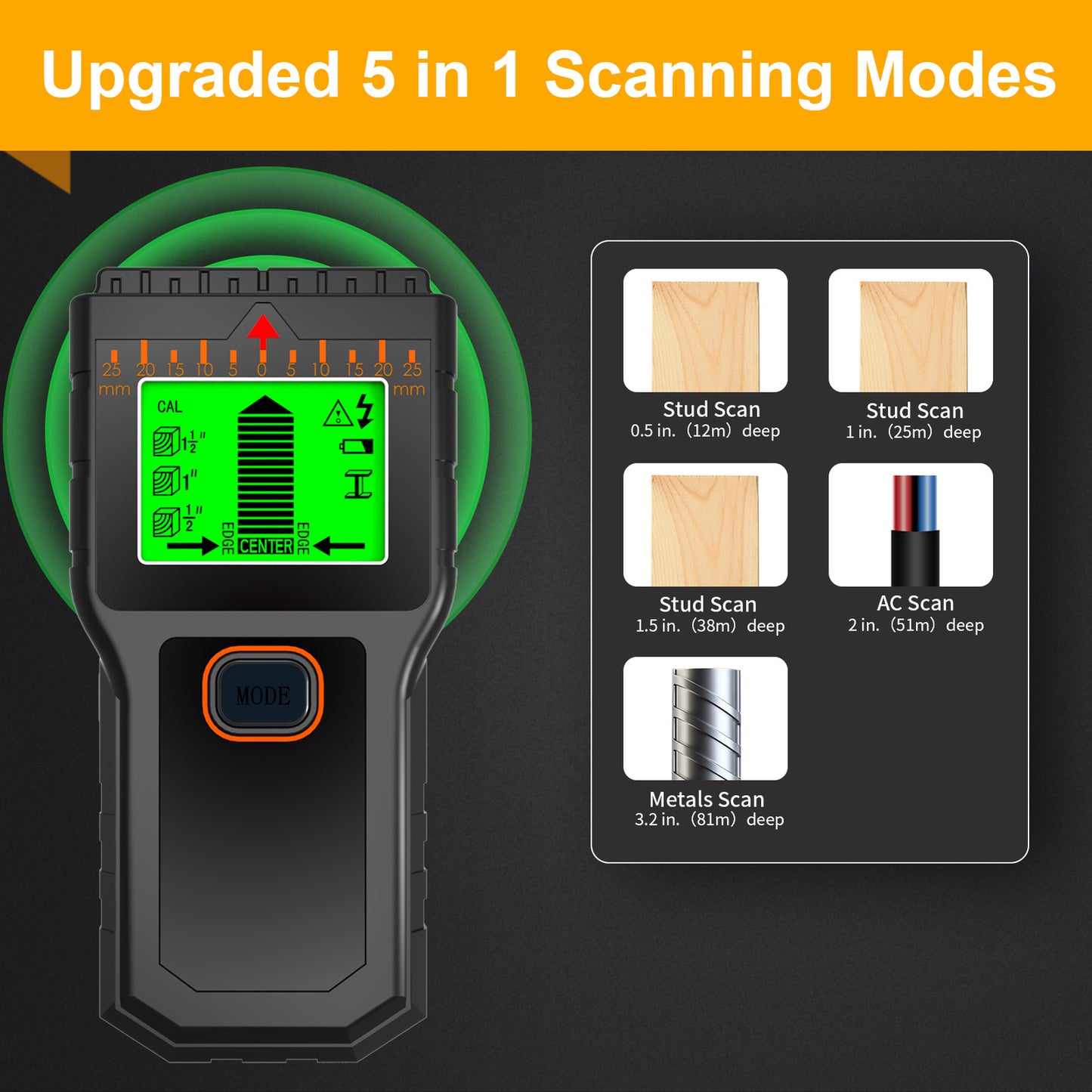 5 In 1 Electric Detector Wall Wood Metal Sensor Wire Stud Finder Cable Scanner