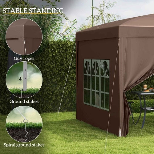 Outsunny 3 X 3 M Pop Up Gazebo, Wedding Party Canopy Tent Marquee With Carry Bag And Windows, Coffee