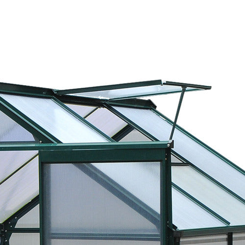 Outsunny 6 X 6ft Polycarbonate Greenhouse, Large Walk-In Green House With Slide Door And Window, Garden Plants Grow House With Aluminium Frame And Foundation, Dark Green