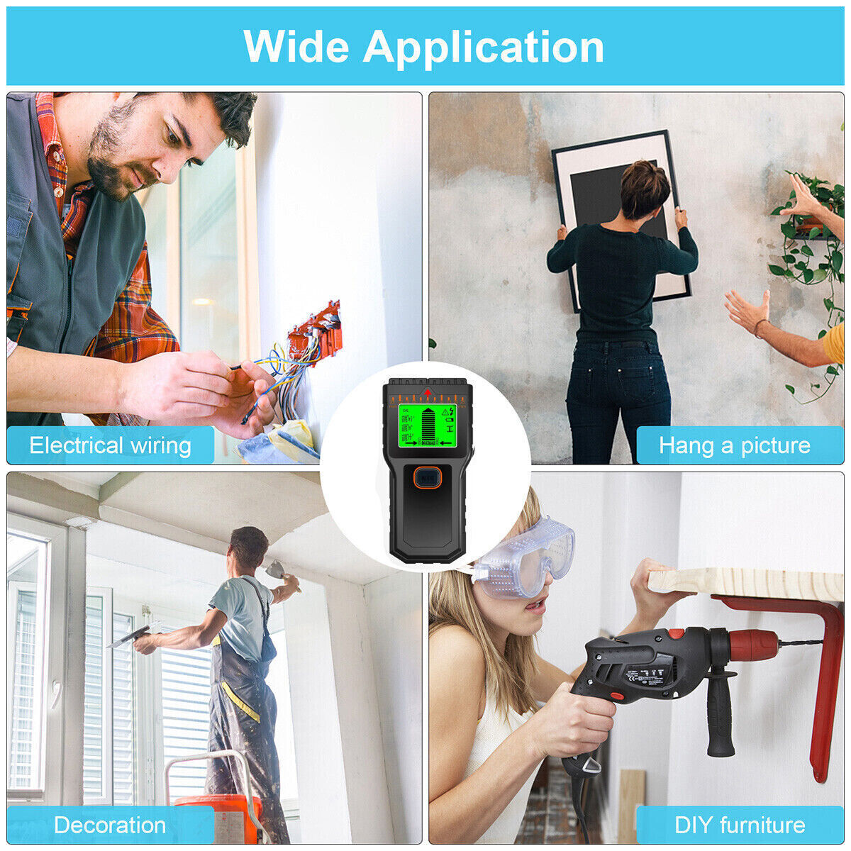 5 In 1 Electric Detector Wall Wood Metal Sensor Wire Stud Finder Cable Scanner