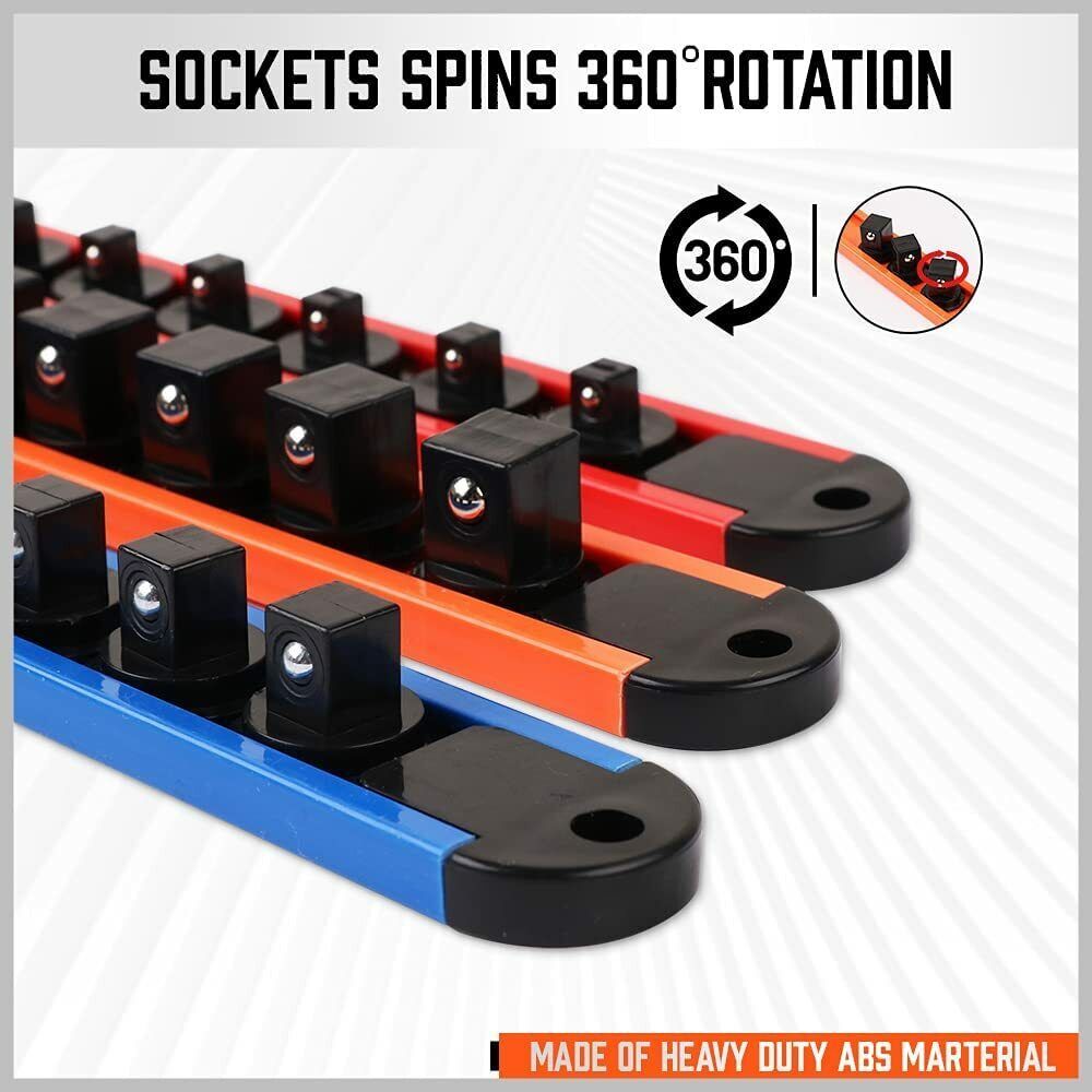 6pc Socket Organizer Mountable Sliding Holder Rail Rack Tool Storage