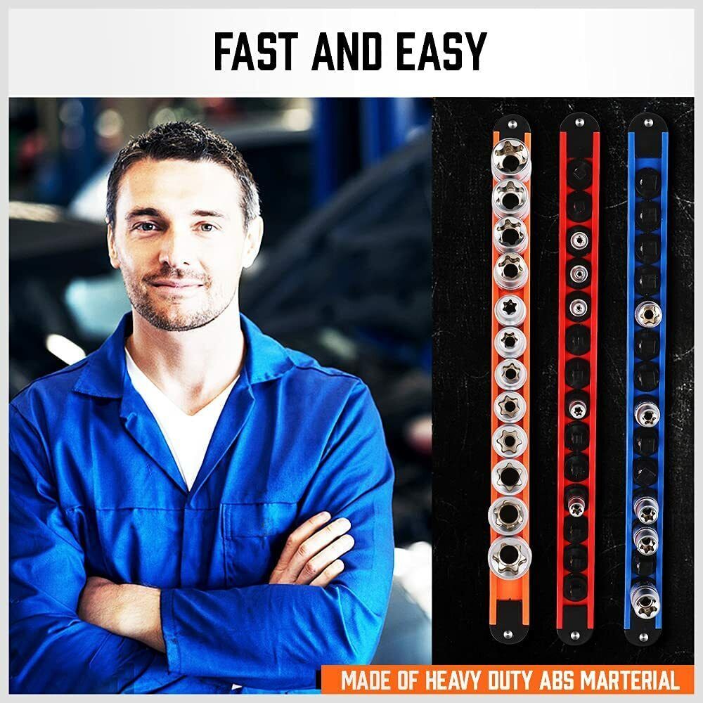 6pc Socket Organizer Mountable Sliding Holder Rail Rack Tool Storage