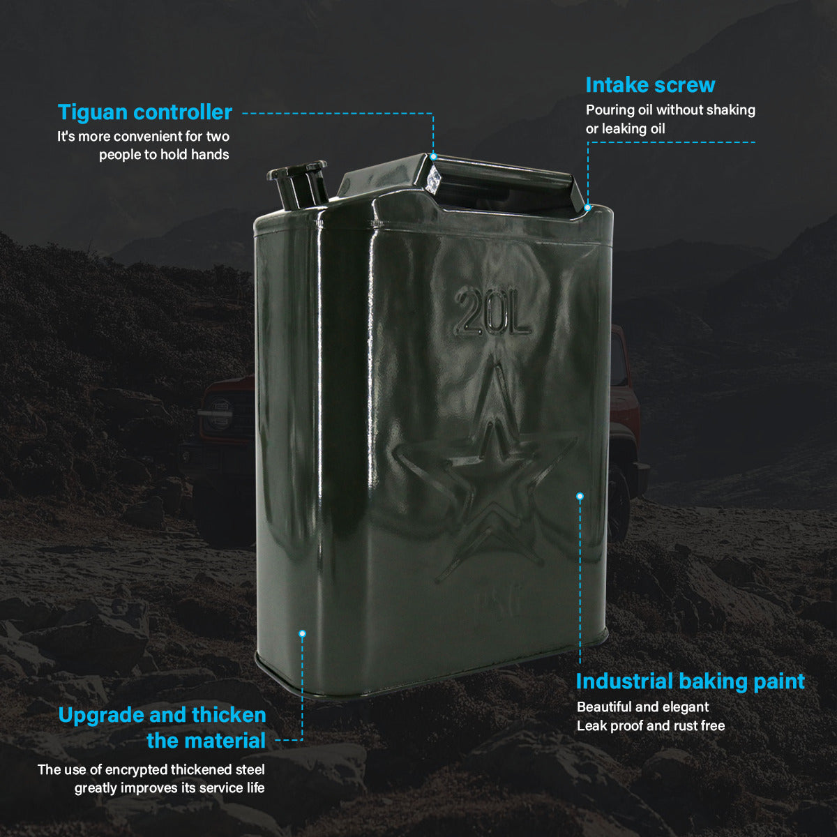 20L Metal Jerry Can Green Car Storage Fuel Petrol Container & Flexi Spout