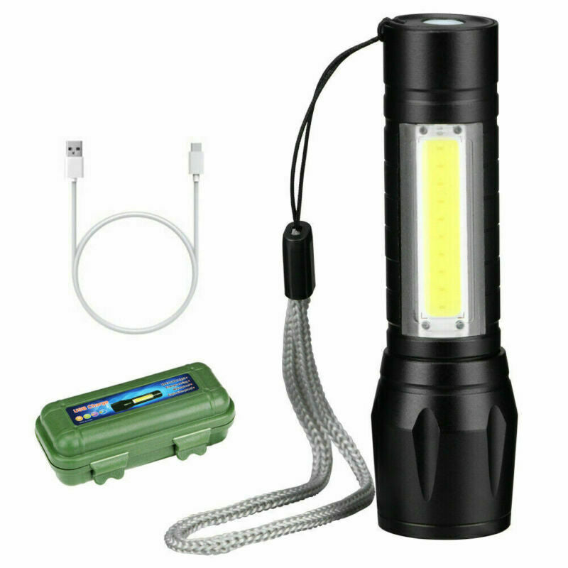 Mini Flashlight LED COB Torch Rechargeable High Lumens Zoomable Adjustable Focus Camping Light 3 Modes For Outdoor Waterproof