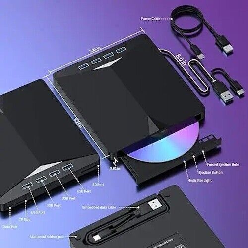 7in1 External USB 3.0 DVD CD RW Writer Drive Burner Reader Player For Laptop PC