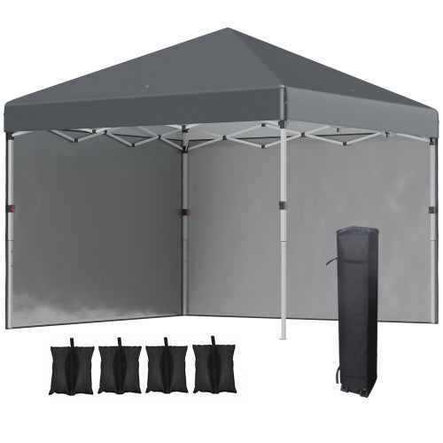 Outsunny 3 X 3 M Pop Up Gazebo, UPF 30 With 2 Sidewalls, Leg Weight Bags And Wheeled Bag, Height Adjustable Party Tent Event Shelter For Garden, Patio, Dark Grey