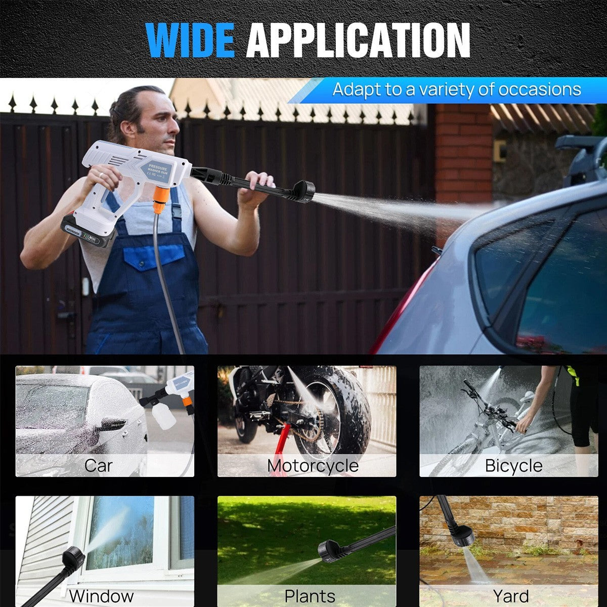 Car Pressure Washer Water Cordless High Power Jet Wash Cleaner Portable 2Battery