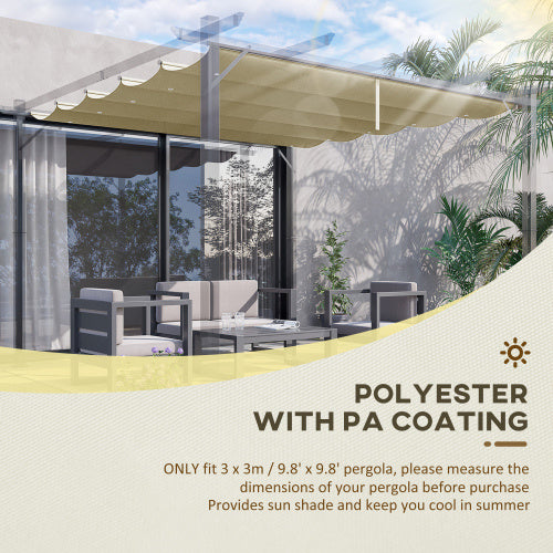 Outsunny Retractable Pergola Shade Cover, Replacement Canopy Fabric For 3 X 3 M Pergola, Gazebo Retractable Roof, Beige