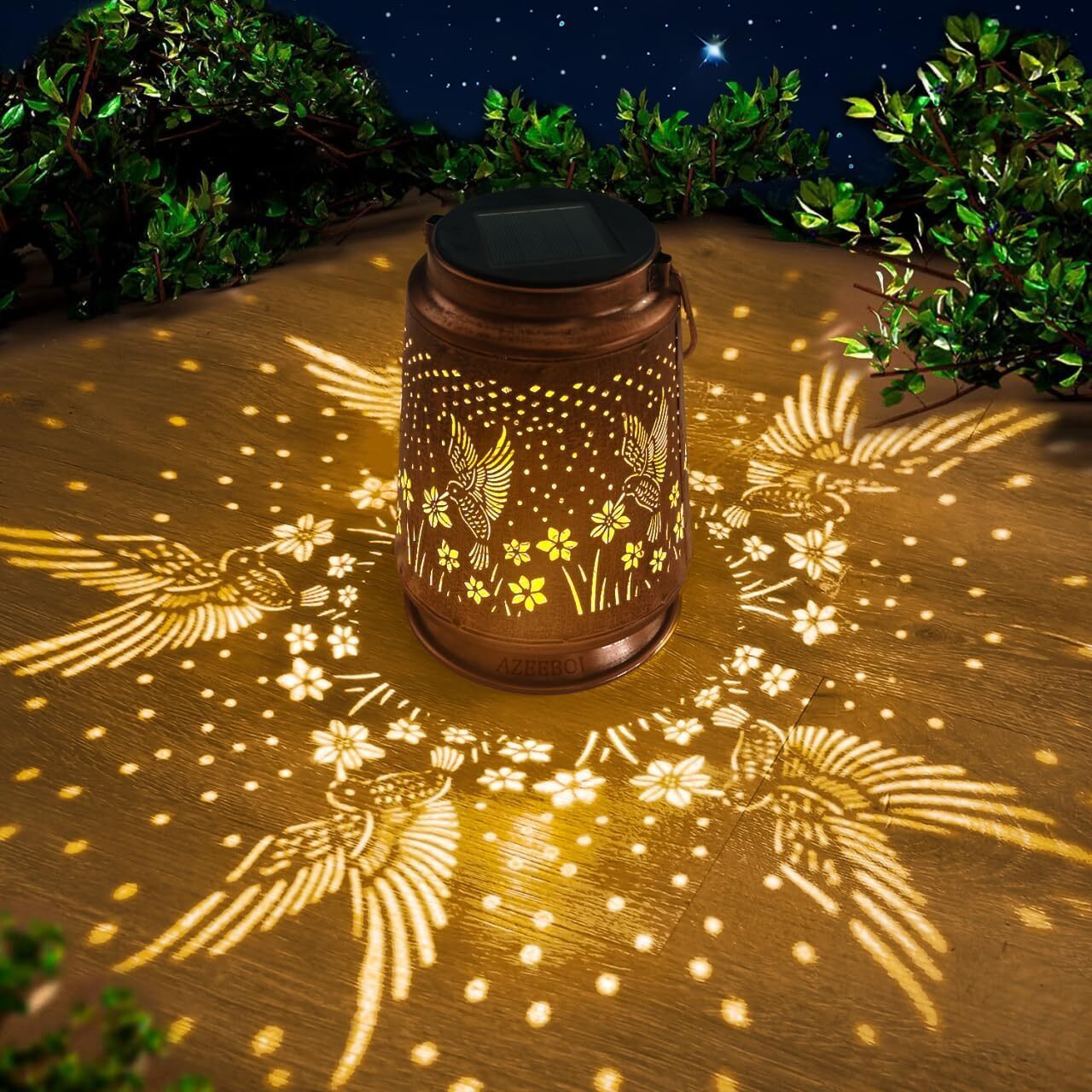 Hummingbird Solar Lantern Metal Hanging Light LED Decorative Light Garden Decor