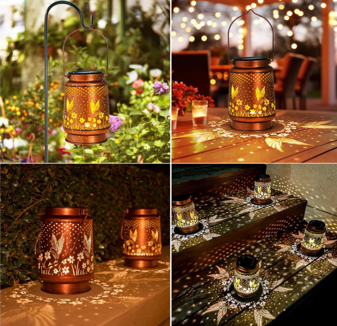Hummingbird Solar Lantern Metal Hanging Light LED Decorative Light Garden Decor