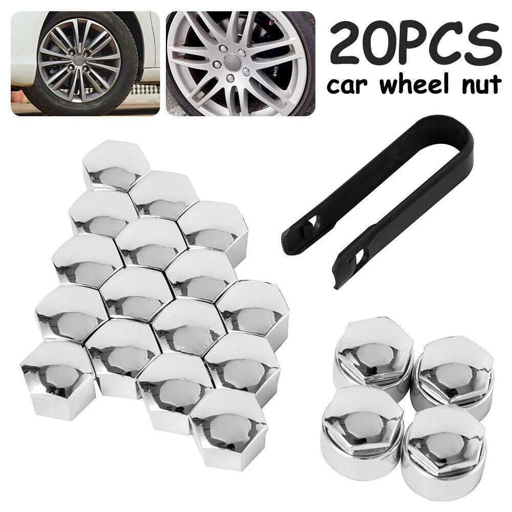 20Pcs 17mm Gloss Silver Car Wheel Nut Caps Bolt Covers For VW Vauxhall Bmw