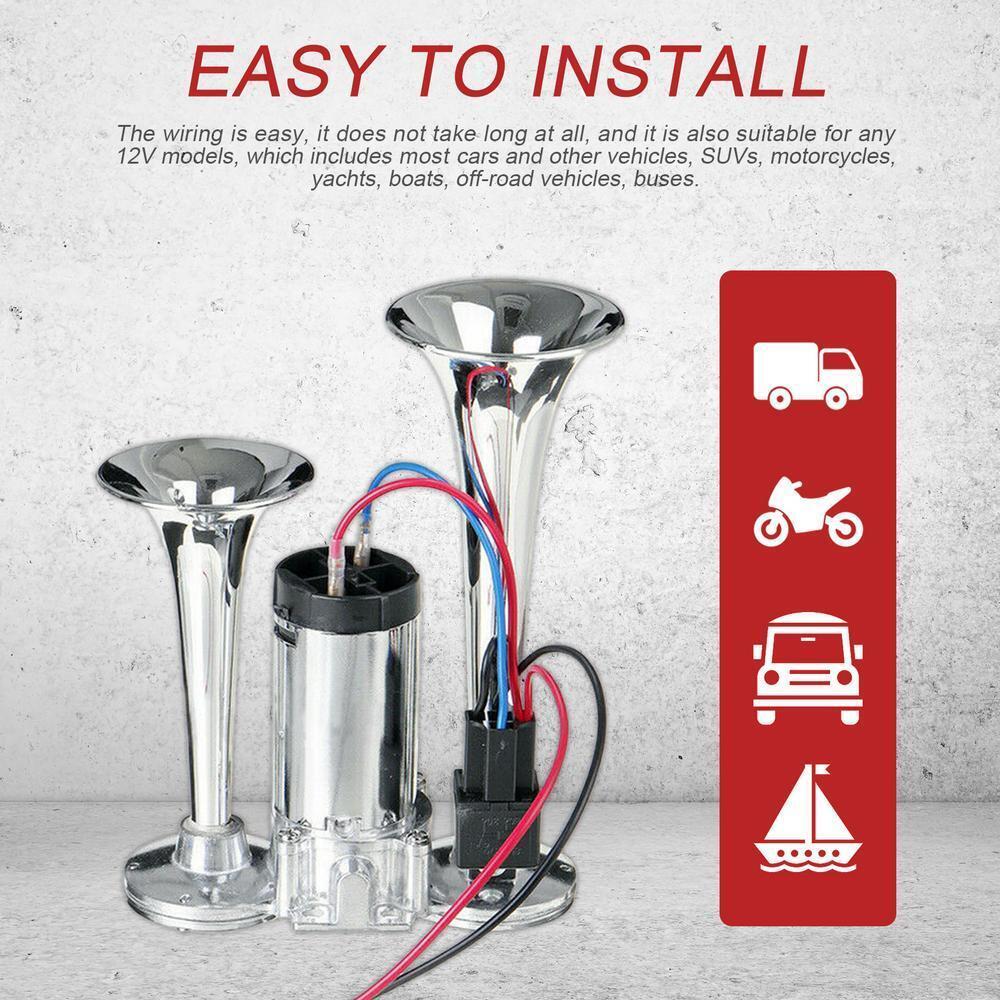 600DB Super Loud Train Air Horn Kit 12V Truck Car Dual Trumpet W Air Compressor