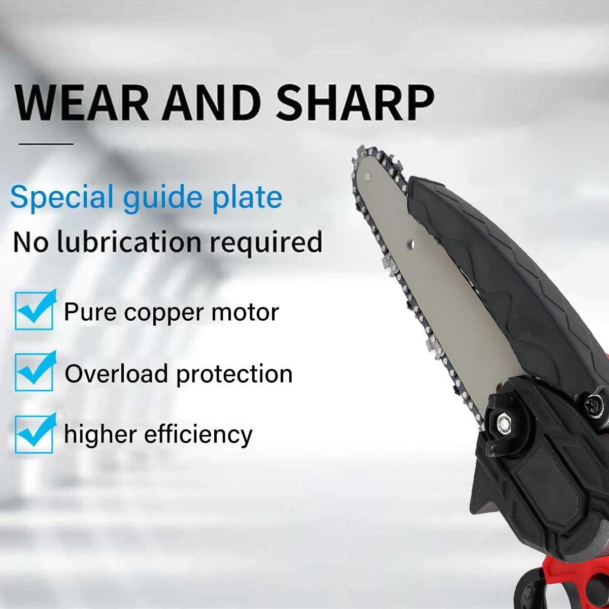 2 Batteries 4000W Mini Cordless Chainsaw Electric One-Hand Saw Wood Cutter