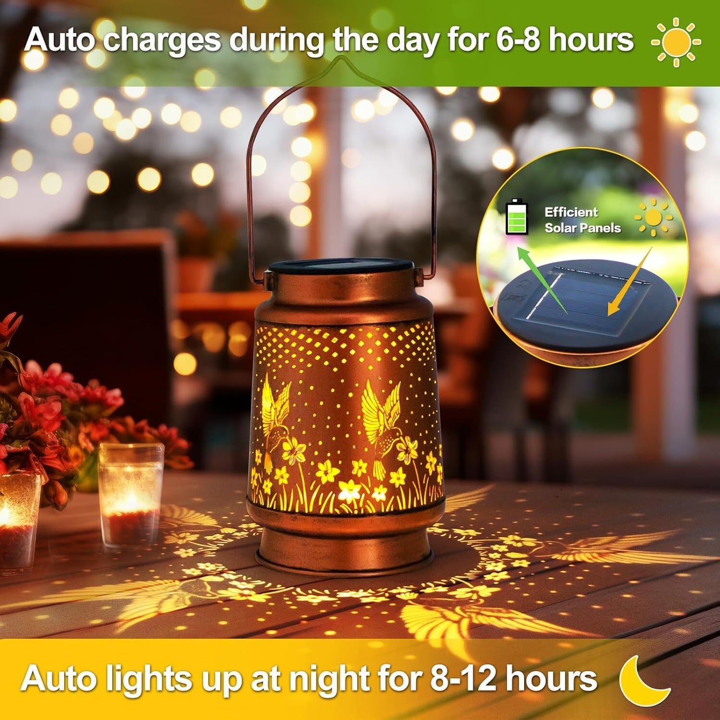Hummingbird Solar Lantern Metal Hanging Light LED Decorative Light Garden Decor