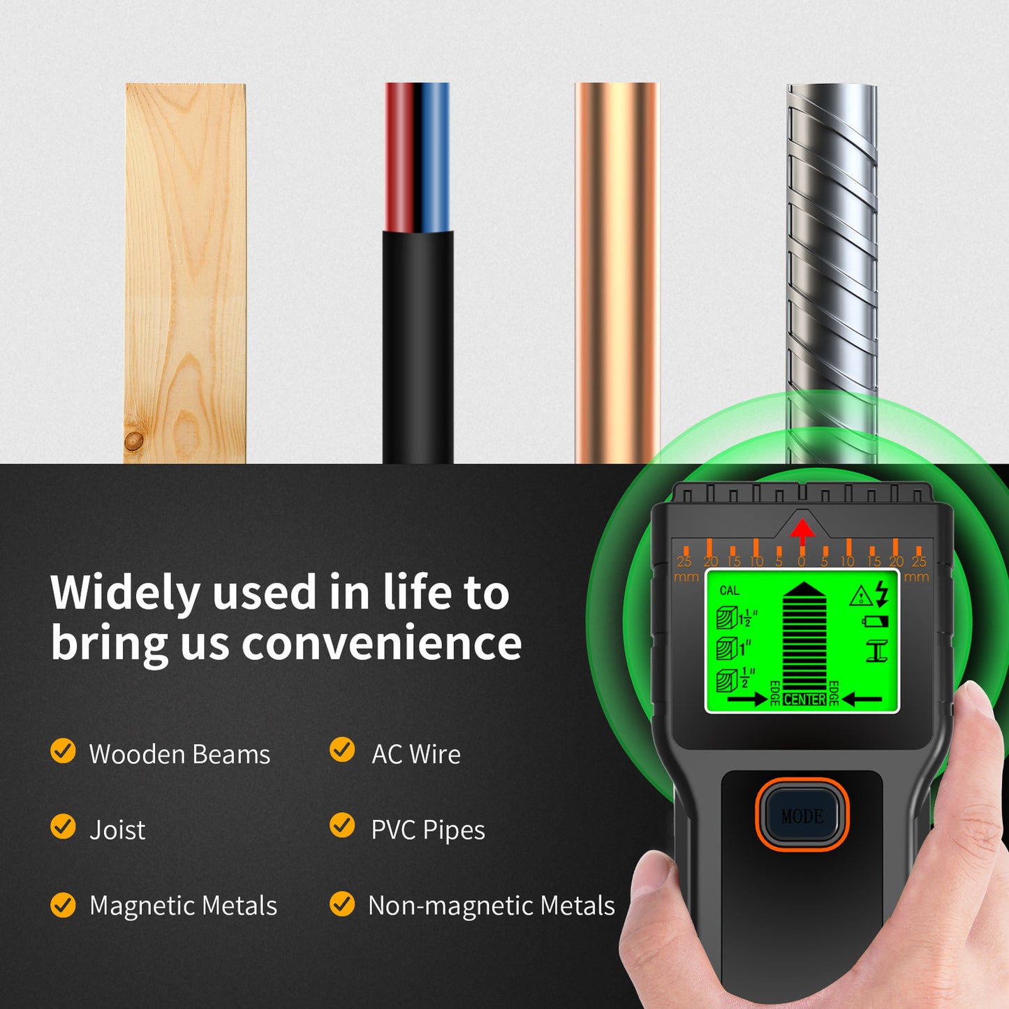 5 In 1 Electric Detector Wall Wood Metal Sensor Wire Stud Finder Cable Scanner