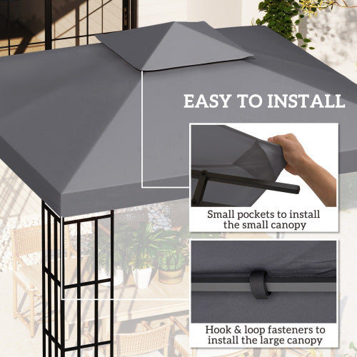 Outsunny Gazebo Top Cover Double Tier Canopy Replacement Pavilion Roof Deep Grey