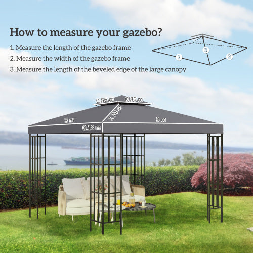 Outsunny Gazebo Top Cover Double Tier Canopy Replacement Pavilion Roof Deep Grey