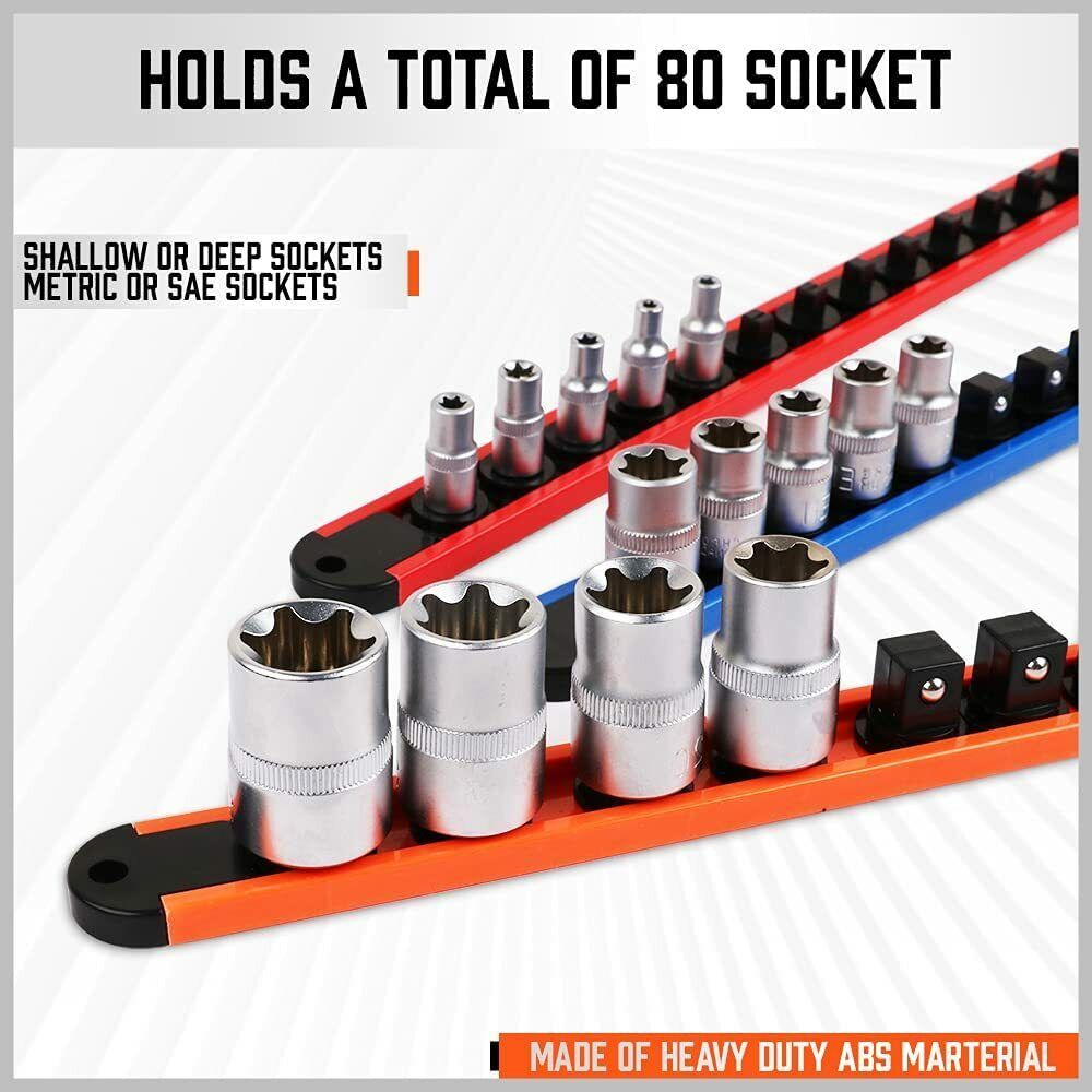 6pc Socket Organizer Mountable Sliding Holder Rail Rack Tool Storage