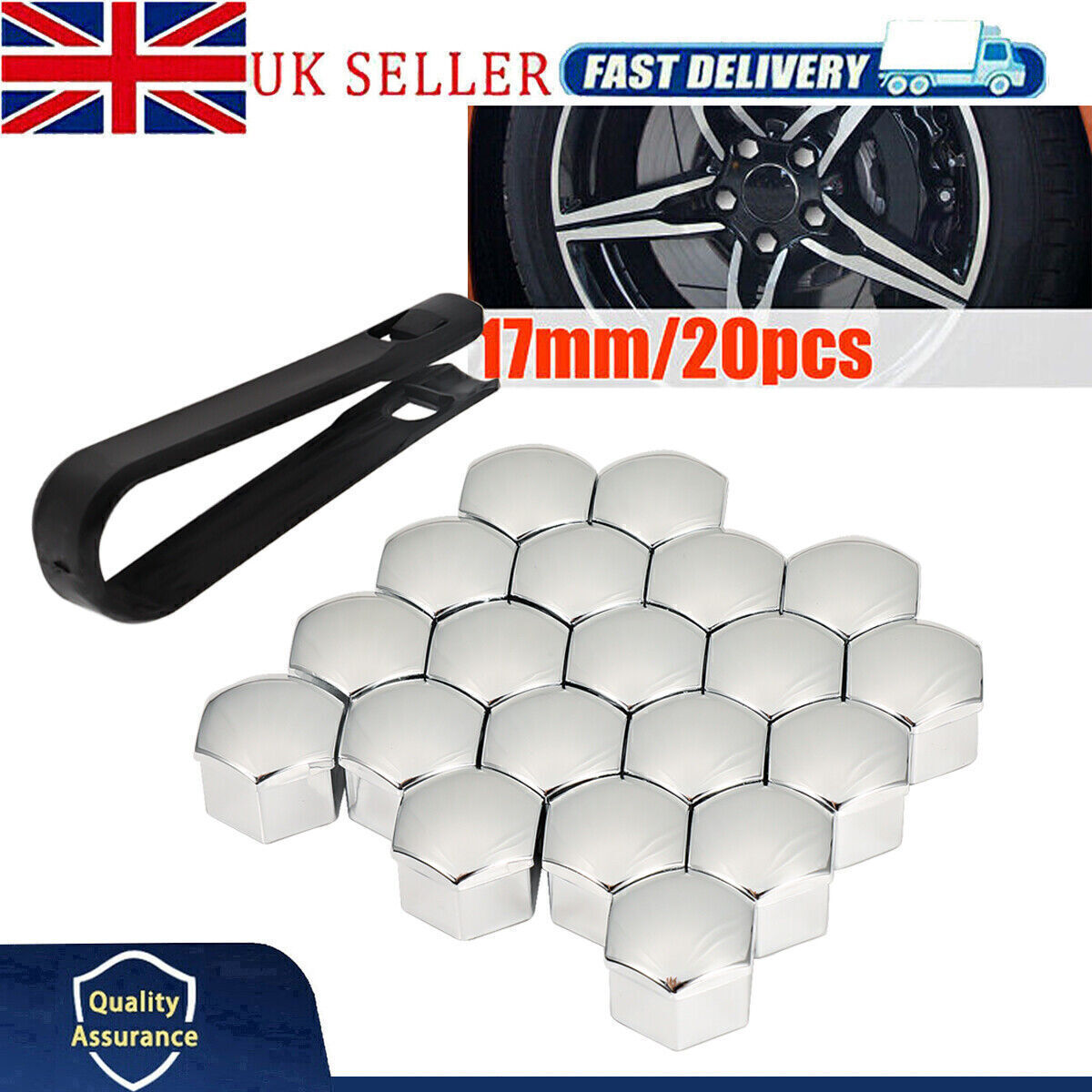 20Pcs 17mm Gloss Silver Car Wheel Nut Caps Bolt Covers For VW Vauxhall Bmw