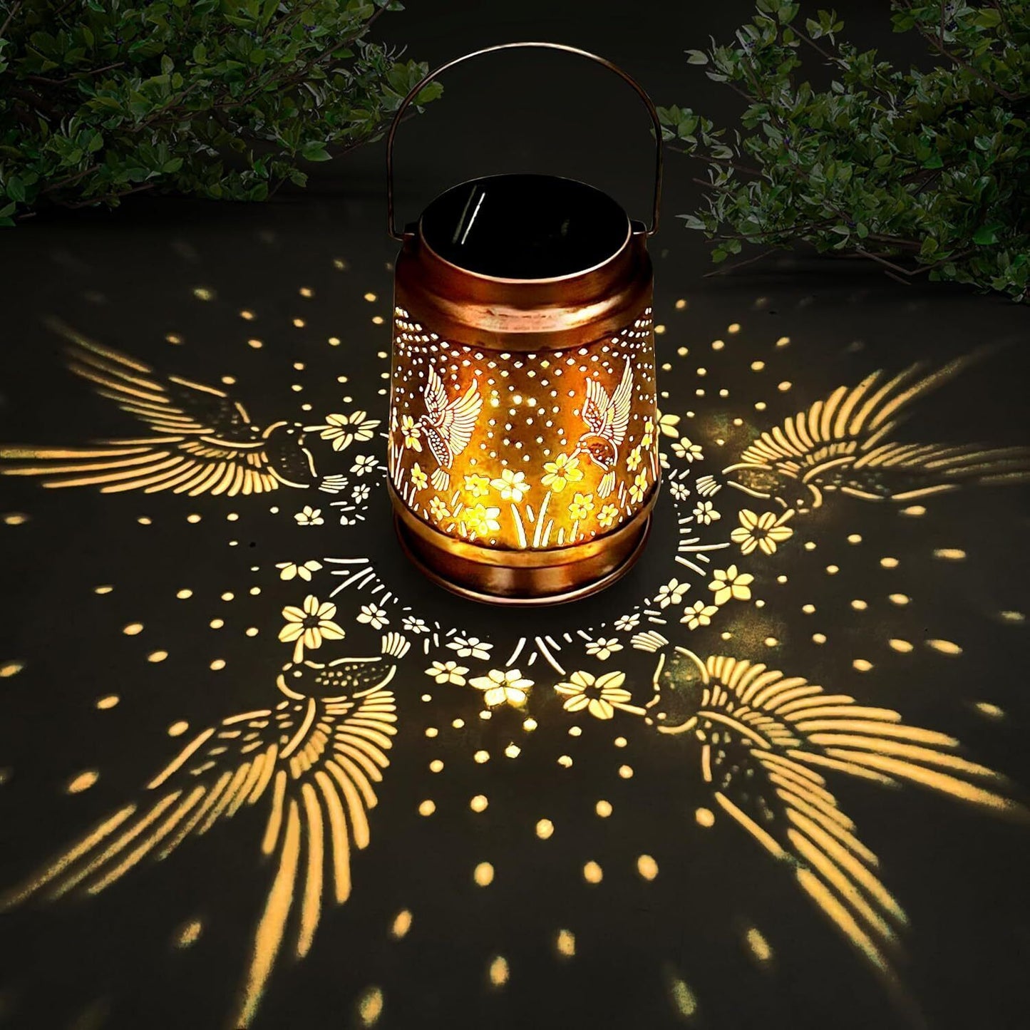Hummingbird Solar Lantern Metal Hanging Light LED Decorative Light Garden Decor