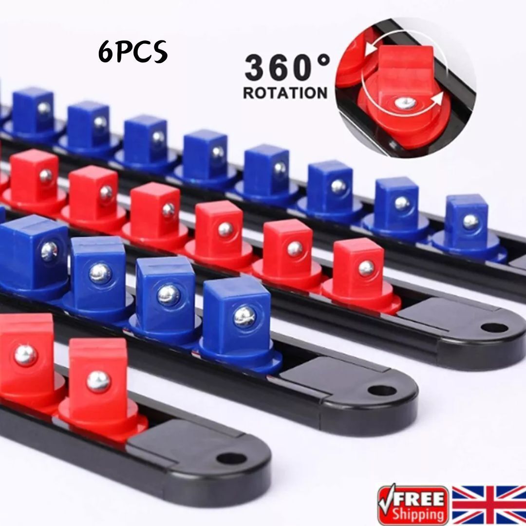6pc Socket Organizer Mountable Sliding Holder Rail Rack Tool Storage