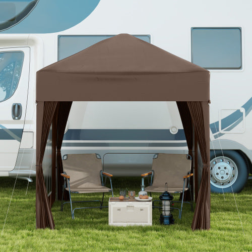 Outsunny 2 X 2 M Garden Up Gazebo, Wedding Party Tent Marquee, Water Resistant Awning Canopy With Sidewalls, Windows, Carry Bag, Coffee