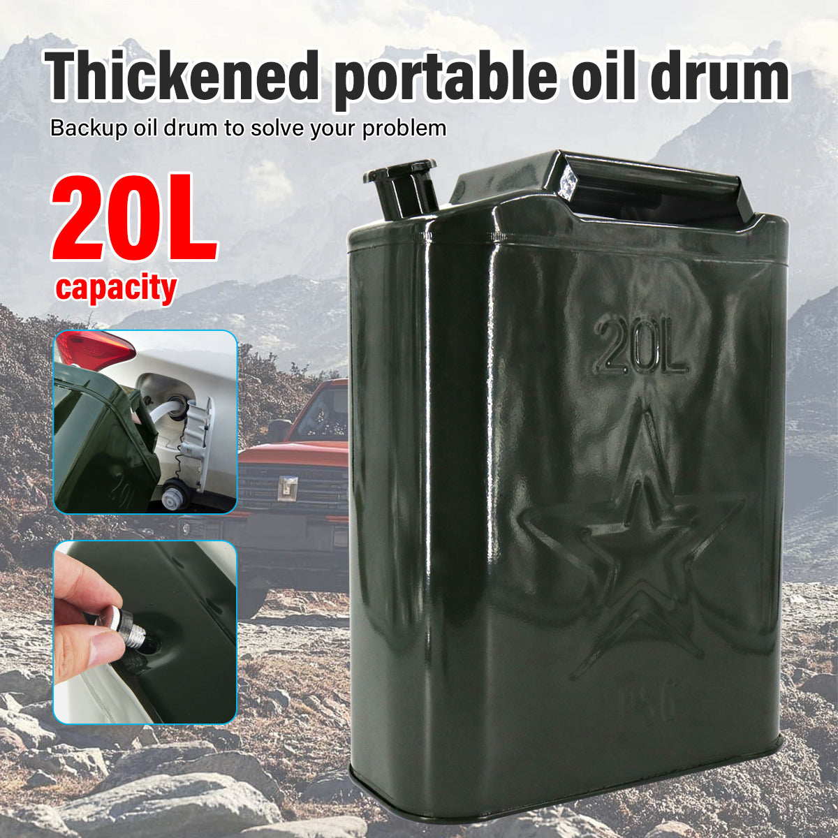 20L Metal Jerry Can Green Car Storage Fuel Petrol  Container & Flexi Spout