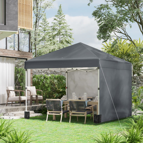 Outsunny 3 X 3 M Pop Up Gazebo, UPF 30 With 2 Sidewalls, Leg Weight Bags And Wheeled Bag, Height Adjustable Party Tent Event Shelter For Garden, Patio, Dark Grey