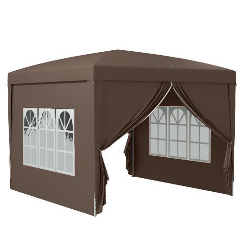 Outsunny 3 X 3 M Pop Up Gazebo, Wedding Party Canopy Tent Marquee With Carry Bag And Windows, Coffee