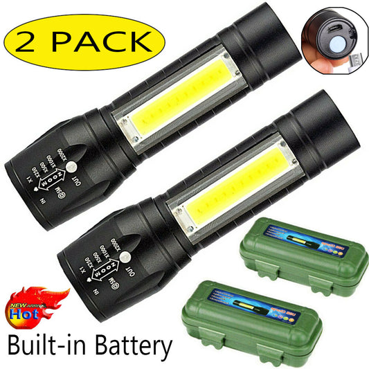 Mini Flashlight LED COB Torch Rechargeable High Lumens Zoomable Adjustable Focus Camping Light 3 Modes For Outdoor Waterproof