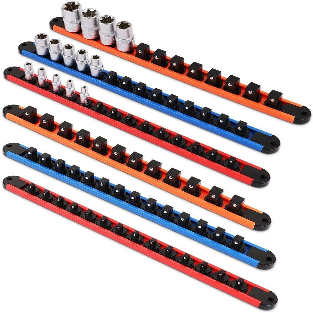 6pc Socket Organizer Mountable Sliding Holder Rail Rack Tool Storage