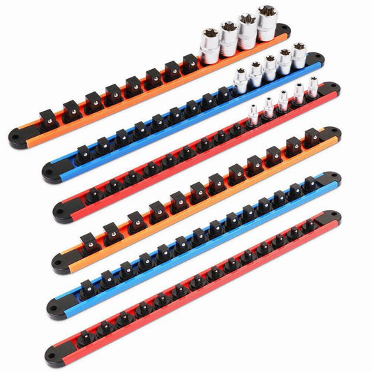 6pc Socket Organizer Mountable Sliding Holder Rail Rack Tool Storage