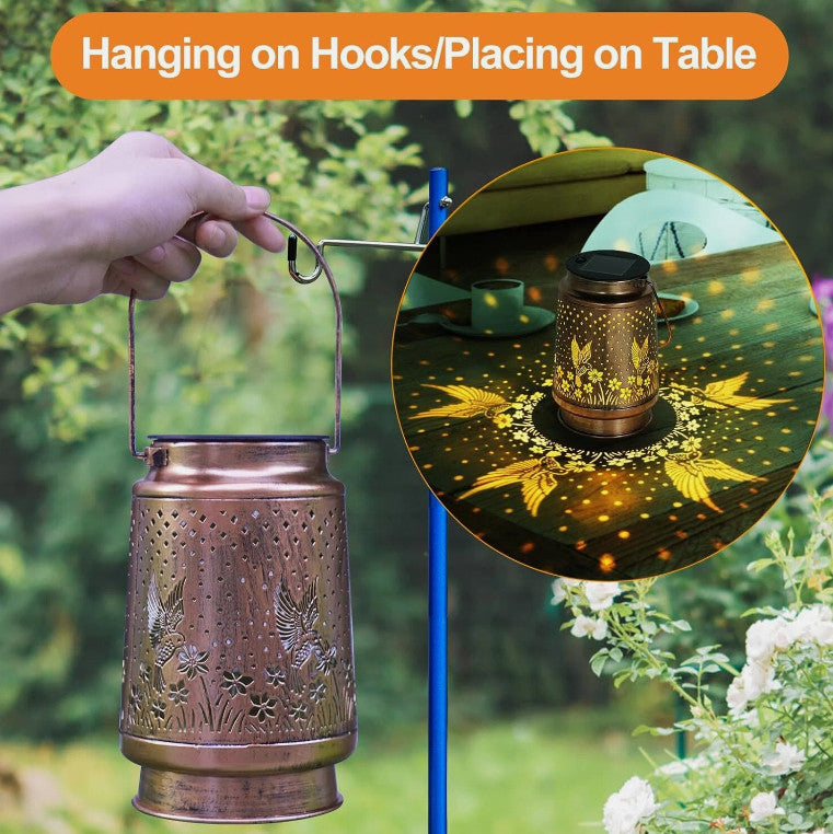 Hummingbird Solar Lantern Metal Hanging Light LED Decorative Light Garden Decor