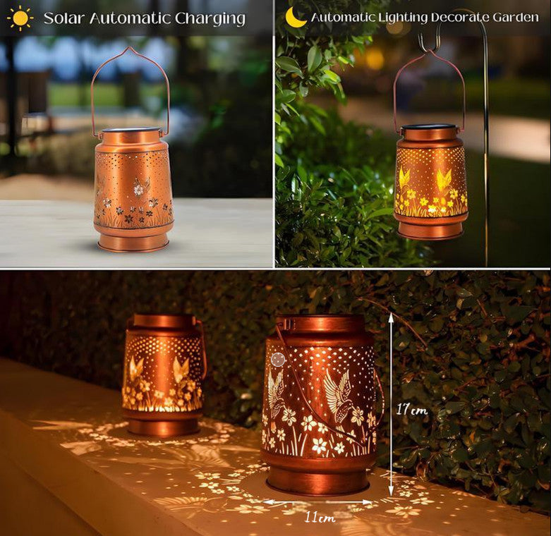 Hummingbird Solar Lantern Metal Hanging Light LED Decorative Light Garden Decor
